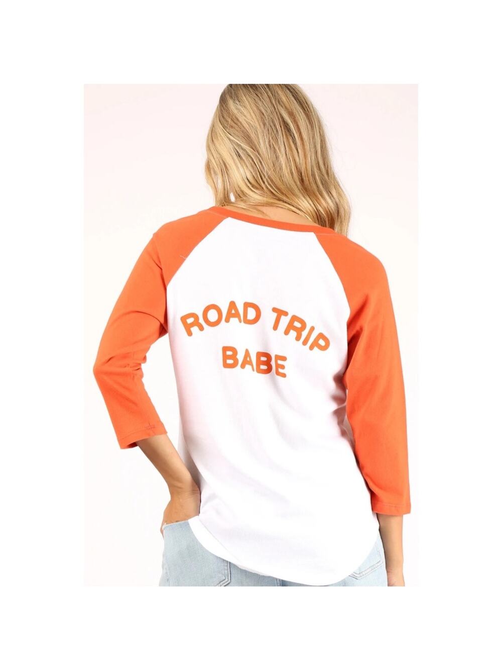 Prince Peter Collection Road Trip Babe Raglan Tee 3/4 sleeve top orange white